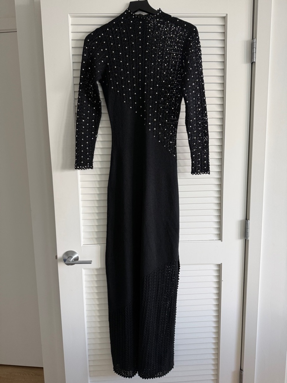Black Long Sleeve Embellished Knit Dress - Picture 1 of 8